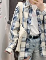 Uniqlo slub cotton mens and womens couple style Japanese style loose plaid long-sleeved shirt coat Y453053