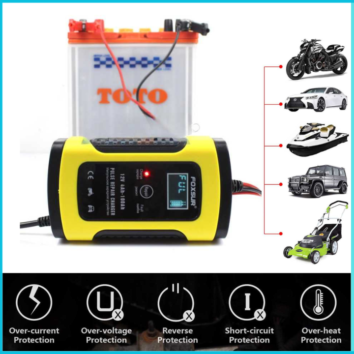 COD Foxsur Charger Baterai Aki Mobil Motor SUV Repair Pulse Otomatis