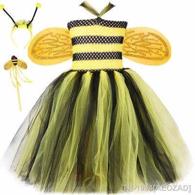 AEOZAD Vestido Honeybee Long Tutu para bebês Bumble Bee Halloween Costume crianças ชุดเดรส