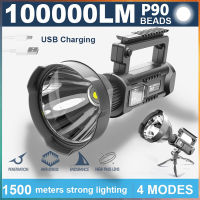 【Cw】ใหม่ P90ไฟฉาย LED ที่มีประสิทธิภาพพกพาไฟฉายมือถือ USB ชาร์จไฟได้ไฟฉายทำงานกันน้ำ Outdoorhot 1