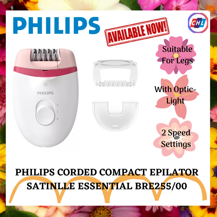 PHILIPS CORDED COMPACT EPILATOR SATINLLE ESSENTIAL BRE255/00 Lazada