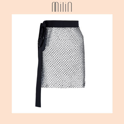 [MILIN] Mini mesh crystal net wrap skirt กระโปรงผ้าตาข่าย ประกับคริสตัล ทรงผูกเอว One Way Skirt สีดำ/ Black