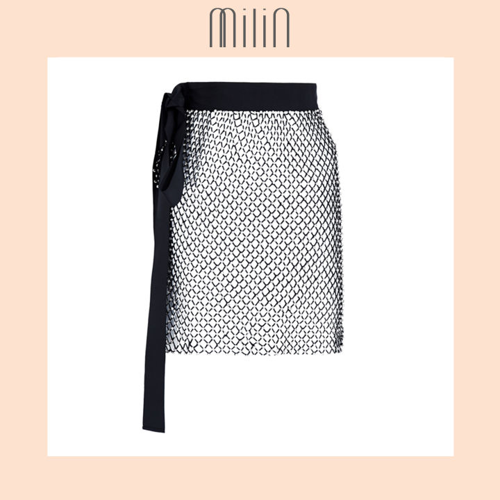 milin-mini-mesh-crystal-net-wrap-skirt-กระโปรงผ้าตาข่าย-ประกับคริสตัล-ทรงผูกเอว-one-way-skirt-สีดำ-black