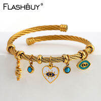 Flashbuy เคลือบงูหัวใจตาชั่วร้ายสแตนเลสเสน่ห์กำไลสร้อยข้อมือสำหรับผู้หญิงชุบทองกันน้ำแฟชั่นเครื่องประดับ-fbgxbgdbnxxfn