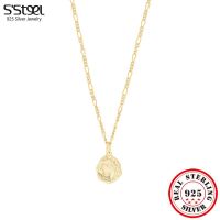 Ssteel 925 Silver Irregular Round Pendant Necklaces For Women Vintage Matching Promise Necklace Accessories Gold Chain Jewelry