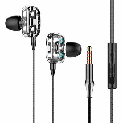 3.5mm Wired Earphones In Ear Gaming Headset Double Moving Coil Double Speaker Sport Earbuds With Mic for iPhone Samsung for PUBG