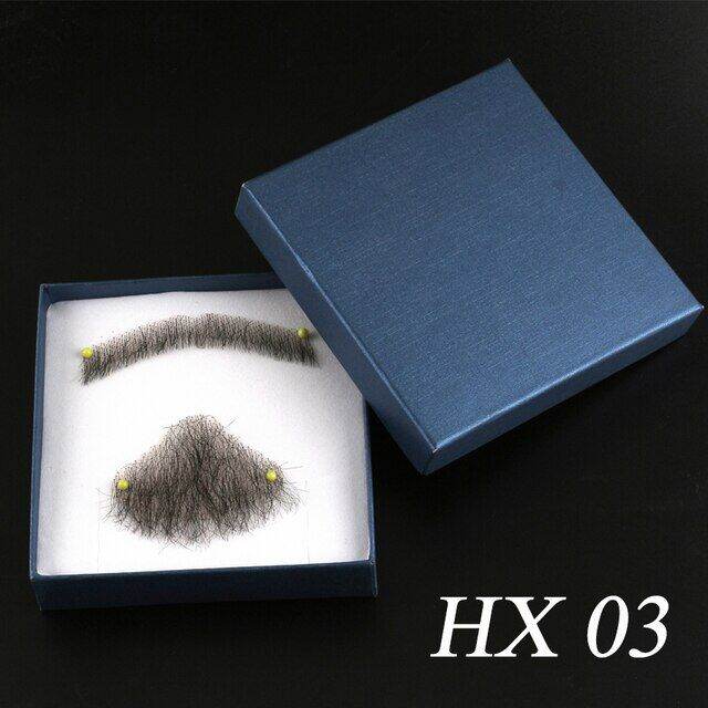 Fake Mustache Realistic Beard 100% Human Hair Full Hand Tied Facial Hair Black Goatee Fake Beards Lace Invisible Fake Mustache For Entertainment Party