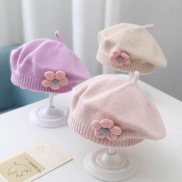 Cute Flower Knitted Baby Girls Beret Hat Solid Color Infant Beanie Cap