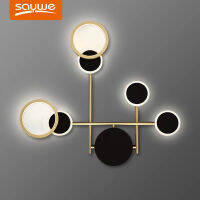 โคมไฟติดผนัง LED ข้างเตียงหมุนแหวนหรูหราทองแดงสีดำ Sconce สำหรับห้องนอนห้องนั่งเล่นลอฟท์ทางเดินแสงในร่มไฟ Deco