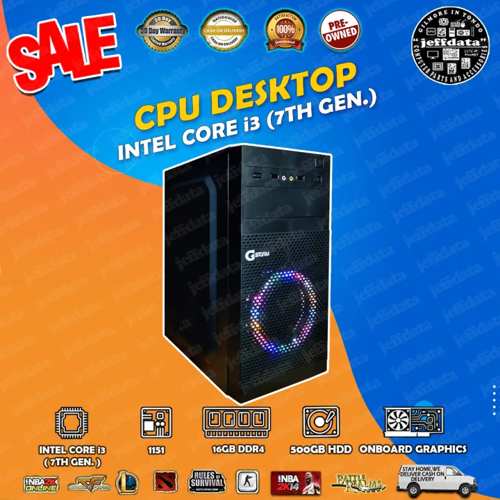 Cpu i3 7th Gen 16gb ddr4 500gb hdd Onboard Graphics Black Case with 1 ...