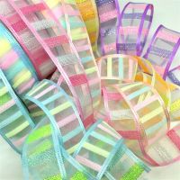 2.5cm 3.8cm 5Y Rainbow Organza Floral Ribbon With Lurex For Handmade DIY Craft Bows Gift Flowers Packing Wedding Christmas Deco Gift Wrapping  Bags