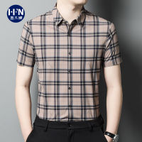 Factory Outlet 2023 New Summer Middle And -Aged Business Leisure MenS Short -Sleeved Lapel Shirt, Lattice