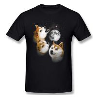 Three Doge Moon Shiba Inu T Shirt For Male Soft Homme Tee Shirt Crewneck Faddish Harajuku Streetwear  N46K