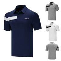 Titleist เสื้อยืดกางเกงเล่นกอล์ฟแขนสั้นผู้ชาย,ชุดเสื้อโปโลระบายอากาศบอลแห้งเร็วกีฬากลางแจ้งมีปกเสื้อลำลองเข้ากับทุกชุด