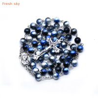 Fresh sky แฟชั่น8มม. ลูกประคำไม้กางเขนสร้อยคอเครื่องประดับคาทอลิกของขวัญเครื่องประดับศาสนา