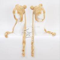 ▫▬☋ Tsukino Usagi Wig Curly Blonde Ponytails Resistant Synthetic Wigs Cap