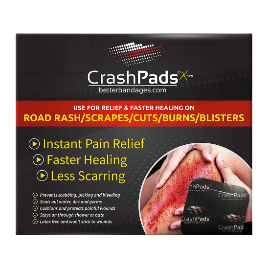 CrashPads Adhesive Bandages for Road Rash, Scrapes, Cuts, Burns