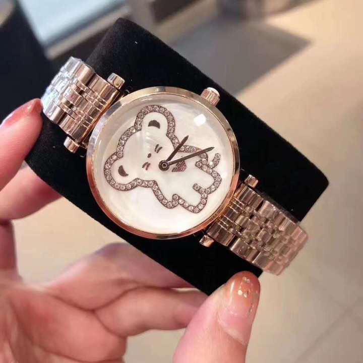 armani-นาฬิกาข้อมือสำหรับผู้หญิง-นาฬิกาควอตซ์แฟชั่นแบบลำลองสายสเตนเลสของแท้