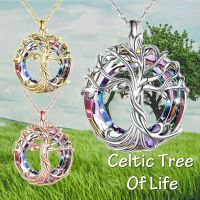 Celtic Family Tree of Life Necklace for Women Round Rainbow Crystal Pendant Birthday Gift for Women Girls Friends Mom Colgante