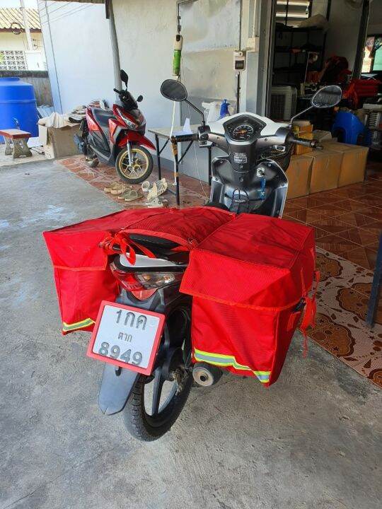 กระเป๋าพาดเบาะมอเตอร์ไซค์-ไซส์-xl-ผ้าเคลือบพีวีซี-เปียกได้น้ำไม่ผ่าน-ฝาปิดรอบด้าน-ติดแถบสีสะท้อนแสง
