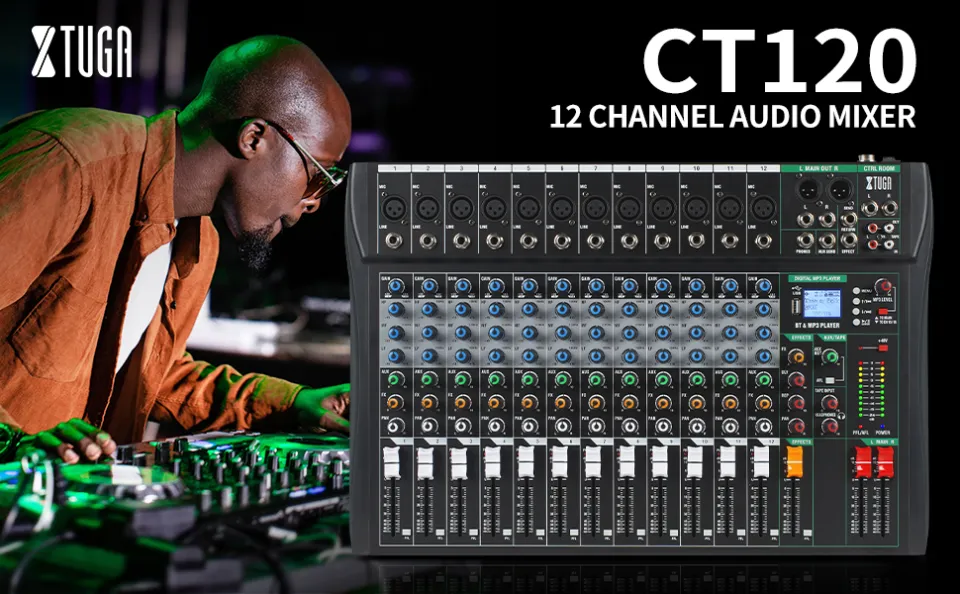 XTUGA CT120 12-Channel Professional Audio Mixer for Computer