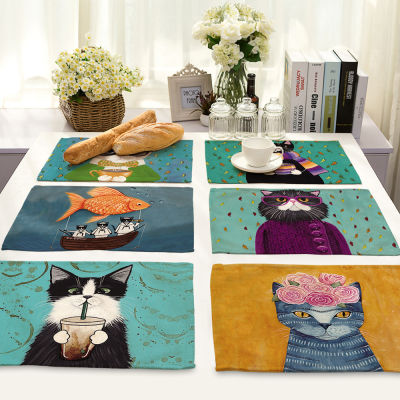 202142x32cm placemat for dining table Cute Cat Cartoon Animal mat Coaster Creative Printed Heat-resistant Kitchen Dining Accessories