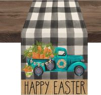 Happy Easter Table Runner Linen Buffalo Plaid Truck Carrot Dining Table Runners Indoor Outdoor Easter Party Dinner Table Decor