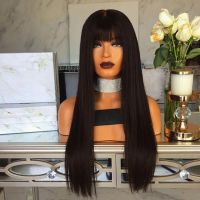 [COD] and wig Qi bangs long straight hair simulation scalp chemical fiber headgear AliExpress foreign trade black cross-border special supply