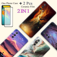 2 IN 1สำหรับ OPPO Reno 6 Lite 4G OPPO A74 4G A95 4G เคส TPU นุ่มและหลากสีทาสีเคสโทรศัพท์ด้วยฟิล์มกันรอยกันกระแทกโค้ง