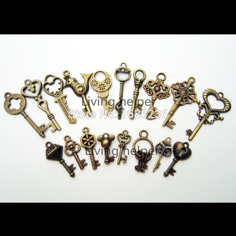 18x Antique Vtg Old Look Decor Skeleton Key Pendant Bow Steampunk Charms Jewelry 