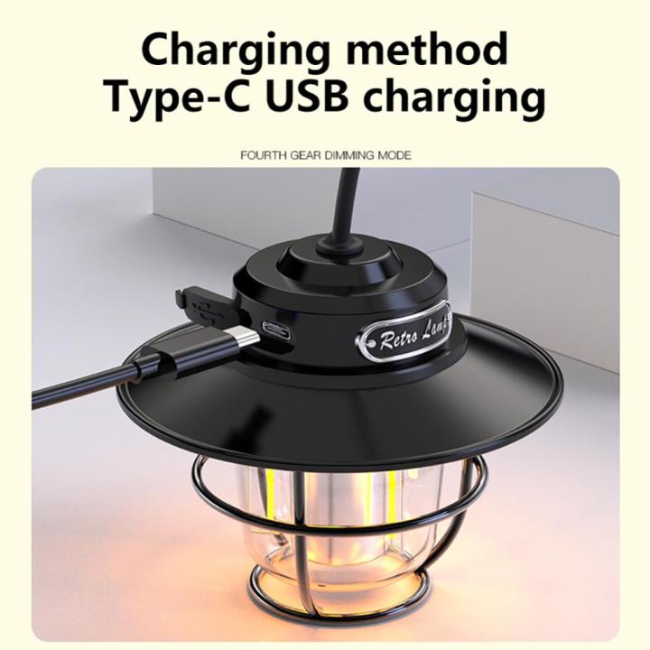 ไฟเต็นท์-led-แนววินเทจ200lm-สินค้ามาใหม่สามารถชาร์จไฟได้-usb-type-c-ไฟฉายเดินป่าพกพาหรี่แสงได้สำหรับเดินป่าตกปลาในกรณีฉุกเฉิน