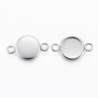 10pc 304 Stainless Steel Cabochon Connector Settings Plain Edge Bezel Cups Flat Round Stainless Steel Color Tray: 10mm 18.5x12x2mm Hole: 2.2mm