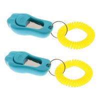 Perfk 2Pcs Big Button Dog Cat Training Clicker  Clickers with Wrist Bands Blue