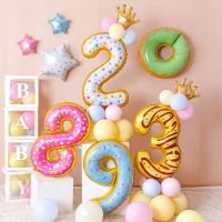 Colorful Candy Foil Balloons 32Inch Number 0-9 Baby Shower Birthday Wedding Party Supplies Donut Ice Cream Helium Balloon Balloons