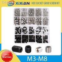 M3-M8 200Pcs Grade 12.9 Black Hexagon And 330Pcs DIN916 Stainless Steel Socket Allen Cup Point Flat End Grub Bolt Kit Screw