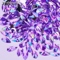 JUNAO 8x13mm 9x18mm Purple AB Crystal Drop Rhinestone Applique Flat Back Acrylic Crystal Stone Non Hotfix Strass Scrapbook Beads