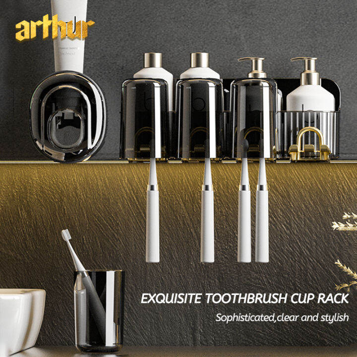 ARTHUR Black Gold Toothbrush Holder Home Bathroom Set with Hook