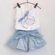 Top Áo sơ mi nữ nơ bé gái trẻ em dễ thương bộ quần đùi mô hình lưới quần