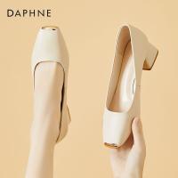 ⊙ Daphne womens shoes genuine leather shoes square toe single shoes womens new spring and autumn high heels medium heel thick heel leather shoes womens shoes