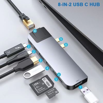 USB คฮับต่อพ่วงดองเกิลสำหรับ MacBook Pro/air พร้อม4K HDMI Gigabit Ethernet 2USB Tf/ ตัวอ่าน SD USB-C 100W PD และ Thunderbolt 3 Feona