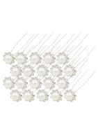 20 Pcs Wedding Bridal Pearl Flower Crystal Hairpin Hair Clips Bridesmaid (white)