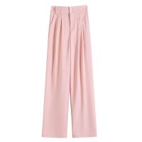 【Ready】? Suit pants womens summer 2023 new high waist mopping floor drape narrow wide-leg pants loose straight ice silk casual pants