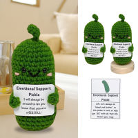 caosu Knitting Doll Ornament Gift Handmade Braided Cucumber Doll Handmade Emotional Support Pickles Crochet Doll Ornament Gift with Encouragement Card Perfect