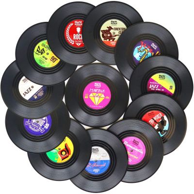 【CW】☫  Coaster Vinyl Disk Coasters With Holder Koffie Mok Cup Onderzetters Hittebestendig Anti-slip Acce