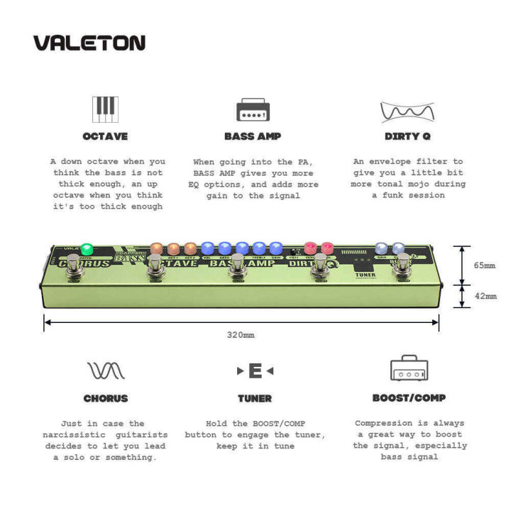 valeton-dapper-bass-effect-pedal-เอฟเฟคกีตาร์เบส-เอฟเฟคเบส-มีเอฟเฟคหัวแอมป์-เอฟเฟค-chorus-tuner-พร้อมช่องต่อ-di-send-return-ฟรีอแดปเตอร์-9v