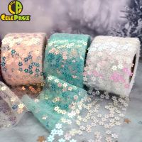 [HOT!] 6cm 8cm 10yards Flower Sequin Tulle Ribbon Paillette Floret Mesh Ripstop Tape DIY Handmade Craft Tutu Bowknot Headbands Material