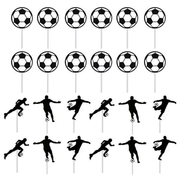 24Pcs Football Themed Cake Topper Soccer Cupcake Toppers Soccer Ball