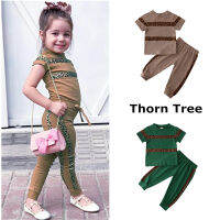 Thorn Tree 2 ชิ้นเด็กใหม่กางเกงเสือดาวพิมพ์เอวยางยืดสไตล์ลำลองเสื้อผ้าฤดูร้อน Sunsuit 1-5Y