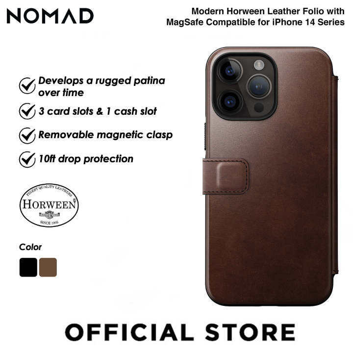 NOMAD Modern Genuine Leather Rugged Folio Wallet iPhone Case For iPhone
