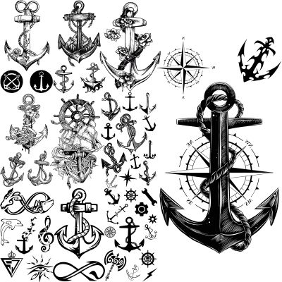 Anchor Compass Temporary Tattoos For Men Adults Realistic Infinity Flower Pirate Fake Tattoo Sticker Back Body Tatoos Hot Sale